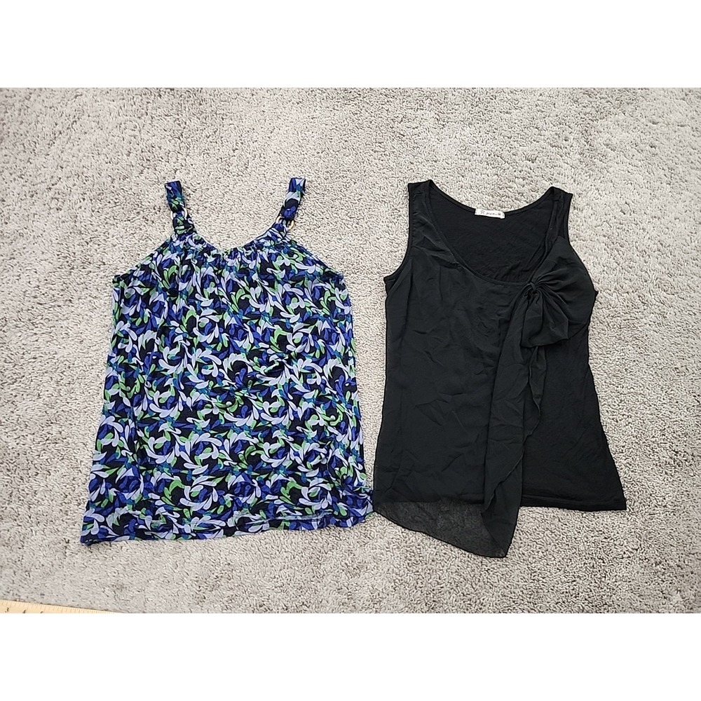 Lot of 2 Tank Top Womens M Banana Republic Blue Floral R Jean Black Side Bow